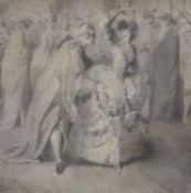 Thomas Stothard, watercolour, Figures dancing at a masked ball, 8 x 8.5cm