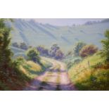 Christopher Osborne, oil on canvas, 'Morning Sunlight, Truleigh Hill', signed and inscribed verso,