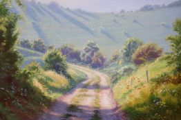 Christopher Osborne, oil on canvas, 'Morning Sunlight, Truleigh Hill', signed and inscribed verso,