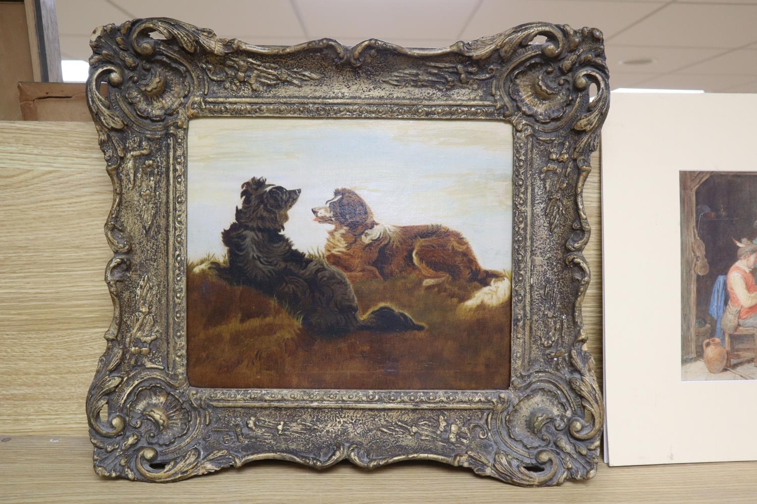 Victorian School, oil on canvas, Study of two collies in a landscape, 27 x 32cm - Image 2 of 3