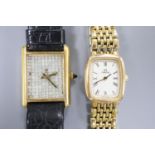 A lady's steel and gold plated Omega quartz wrist watch and one other gold plated wrist watch(a.