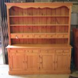 A Victorian style pine dresser, width 182cm, depth 42cm, height 200cm