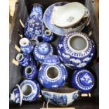 A group of Chinese blue and white porcelain prunus blossom table wares