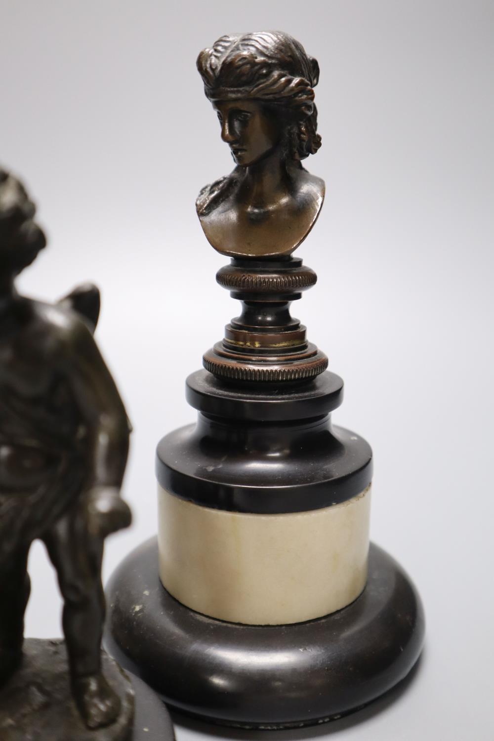 A pair of Regency small bronze busts and a pair of figures of cherubs, tallest 16cm - Image 4 of 4