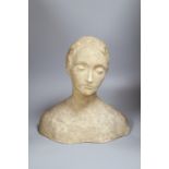 A plaster bust of a woman, height 40cm