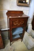 An Edwardian marquetry mahogany inlaid music cabinet, width 53cm, depth 31cm, height 114cm