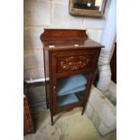 An Edwardian marquetry mahogany inlaid music cabinet, width 53cm, depth 31cm, height 114cm