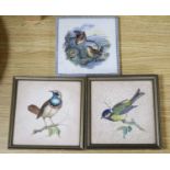 Two Rosenthal Keramik bird-printed tiles, and a similar prattware tile