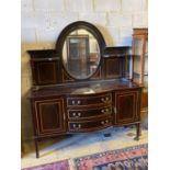 An Edwardian satinwood banded mahogany sideboard, with mirrored superstructure, width