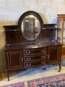 An Edwardian satinwood banded mahogany sideboard, with mirrored superstructure, width