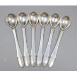 A set of six 1920's Georg Jensen silver egg? spoons, import marks for London, 1925, 11.2mm, 75