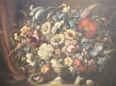 17th century Dutch style, oil on board, Still life of flowers in a vase, 55 x 65cm