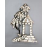A continental Art Deco 935 white metal and paste set brooch, 34mm, depicting a house with trees,