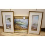 Douglas H. Pinder,a pair of gouache drawings,'Brentor' and 'The Dart', signed, 31 x 11.5cm and a
