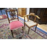 An Edwardian inlaid child's corner chair and one other child's chair