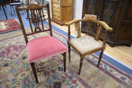 An Edwardian inlaid child's corner chair and one other child's chair