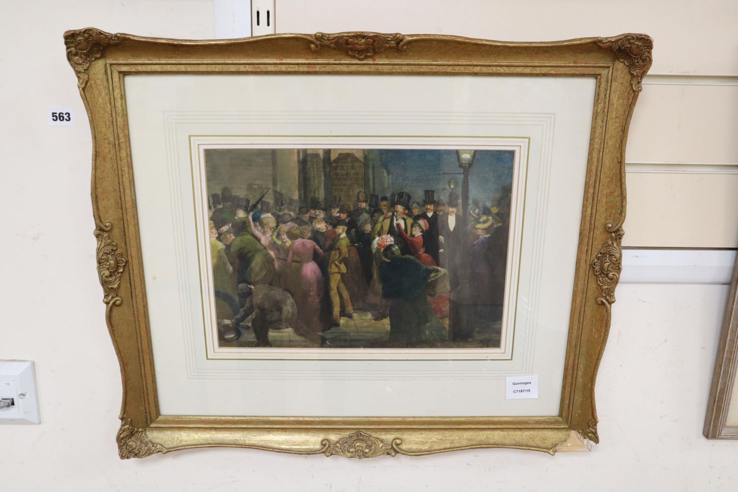 William Strutt (1825-1915), watercolour, Suffragettes protesting in a crowd of gentleman, - Image 2 of 2
