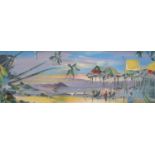 George Richard Deakins, oil on canvas, Caribbean beach scene, signed and dated '69, 30 x 80cm