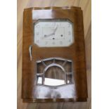 A French Art Deco walnut and chrome musical wall clock, dial signed H.Perrin, Nevers, height 59cm