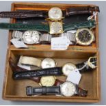 A collection of eight assorted gentleman's wrist watches including Onsa, Tissot, Mathias chronograph