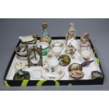 Two Royal Worcester extinguishers, mixed miniature ceramics, photo frame etc