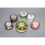 Six 19th century Continental circular trinket boxes, each covered, largest 13cm