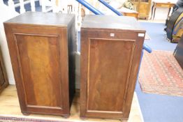 A pair of 19th century campaign-type cupboards, each cupboard width 57cm, depth 55cm, height 114cm