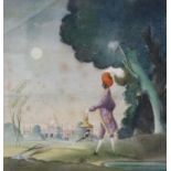 Albert Runciman-Cummings (1936-), watercolour, Morning Encounter, signed, 18 x 18cm