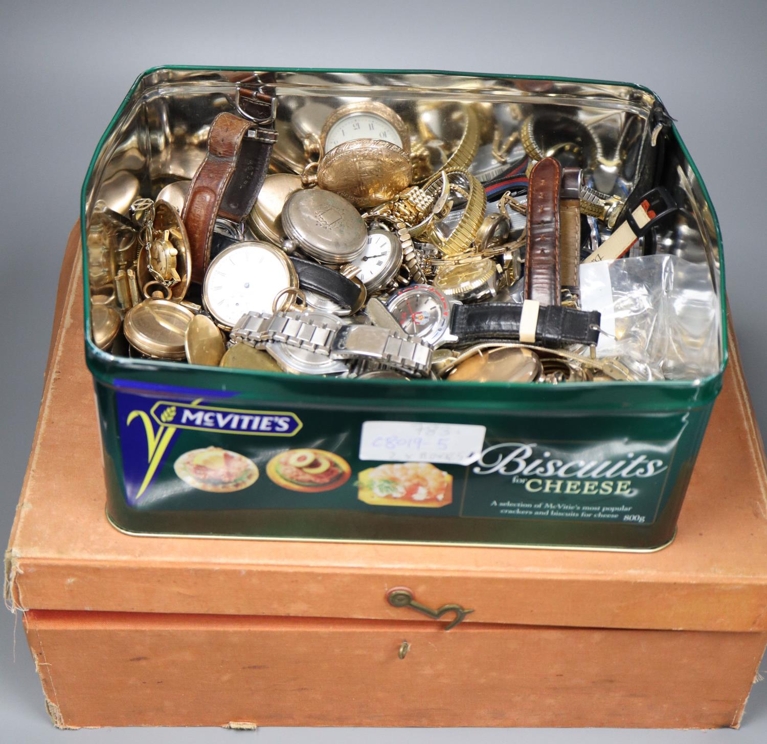 A large collection of wrist and pocket watches including gold plated, silver etc.), including