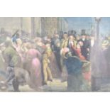 William Strutt (1825-1915), watercolour, Suffragettes protesting in a crowd of gentleman,