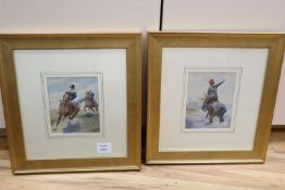 George Clark (1832-1894), pair watercolours, Hussars on horseback, signed