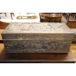 A small Chinese carved camphorwood chest, width 80cm, depth 36cm, height 30cm