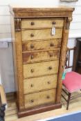 A Victorian bird's eye maple secretaire Wellington chest, by Druce 7 Co., width 56cm, depth 40cm,