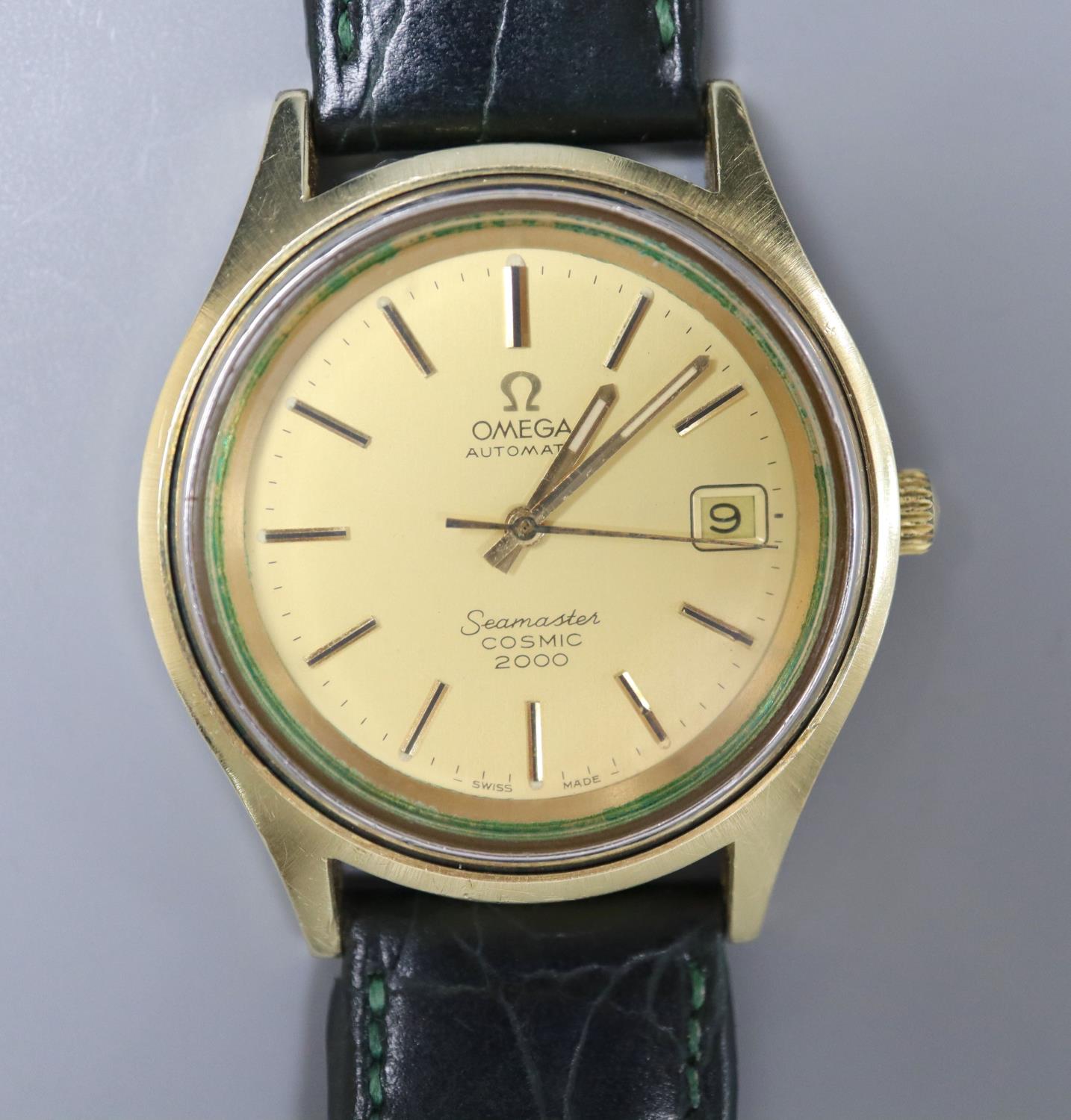 A gentleman's 1970's? steel and gold plated Omega Seamaster Cosmic 2000 automatic wrist watch, on