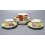 A Worcester cup and saucer, late 18th century, and a pair of Meissen outside printed coffee cups and