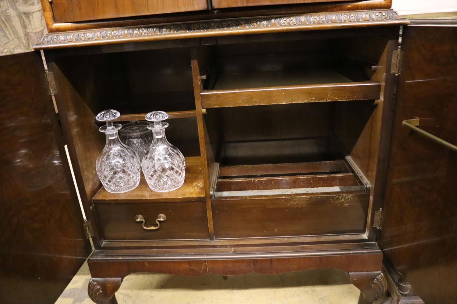 A burr walnut cocktail cabinet, width 81cm, depth 50cm, height 177cm with a collection of Tudor - Image 3 of 3