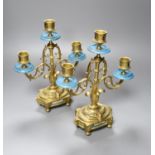 An early 20th century pair of ormolu and porcelain candelabra, with Sevres style plaques to base,