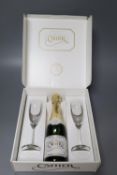 A carton of four individual presentation boxes containing a half bottle of Cattier Champagne with