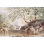 Cornelius Pearson (1805-1891), watercolour, Angler beside a wooded stream, signed and dated 1851, 23