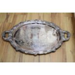 A late Victorian/Edwardian large oval silver-plated twin-handled tray with acanthus border, width