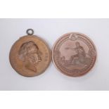 Two bronze medallions, Richard Wague and International Exhibition Philadelphine