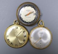 Two gold plated dress pocket watches and a Rotary Campus wrist watch.