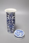 A Chinese blue and white seal paste box and cover, Yongzheng mark but 19th century, and a blue and