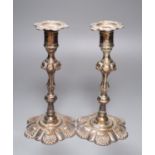 A pair of Victorian Old Sheffield plate candlesticks, 24cm