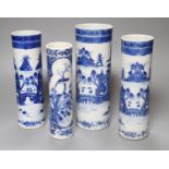 A pair and two other 19th century Chinese blue and white sleeve vases, three bear Kangxi mark,