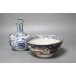 A Chinese late Ming blue and white kendi and an 18th century Chinese 'Mandarin' bowl, bowl 20cm