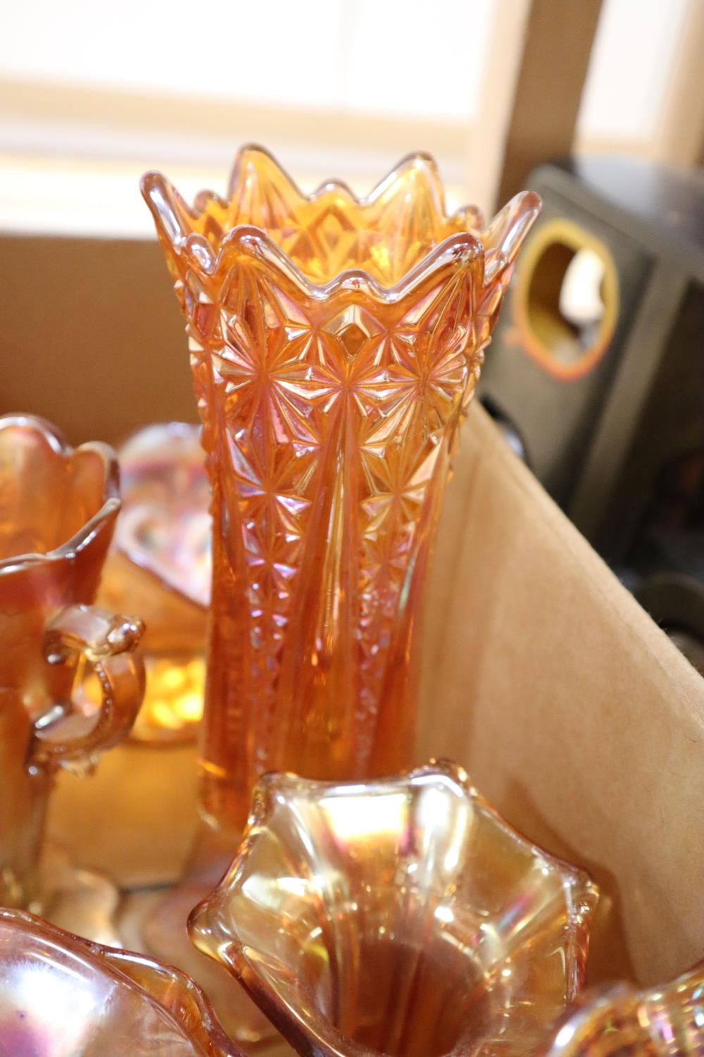 A quantity of orange carnival glass dishes, vases etc - Image 2 of 2