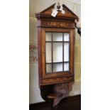 A small Edwardian inlaid rosewood hanging corner cupboard, width 38cm, depth 24cm, height 104cm