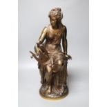 Jean-Louis Gregoire (1840-90) A large signed bronze of a female with a lyre, 53cm high