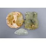 Three Chinese jade or hardstone plaques, 5.2 - 7.4cm